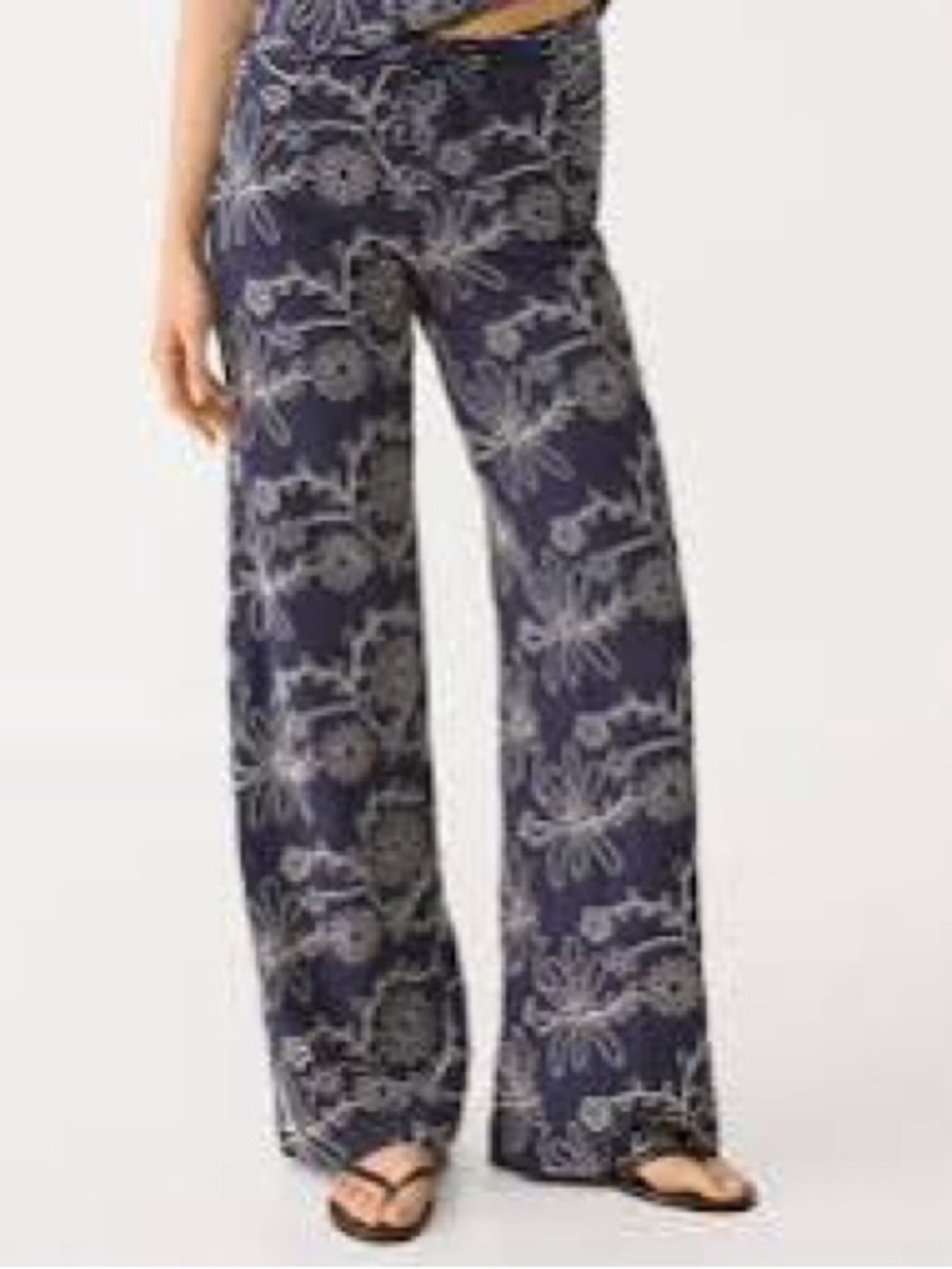 stradivarius Navy Embroidered Floral Wide-Leg Pants